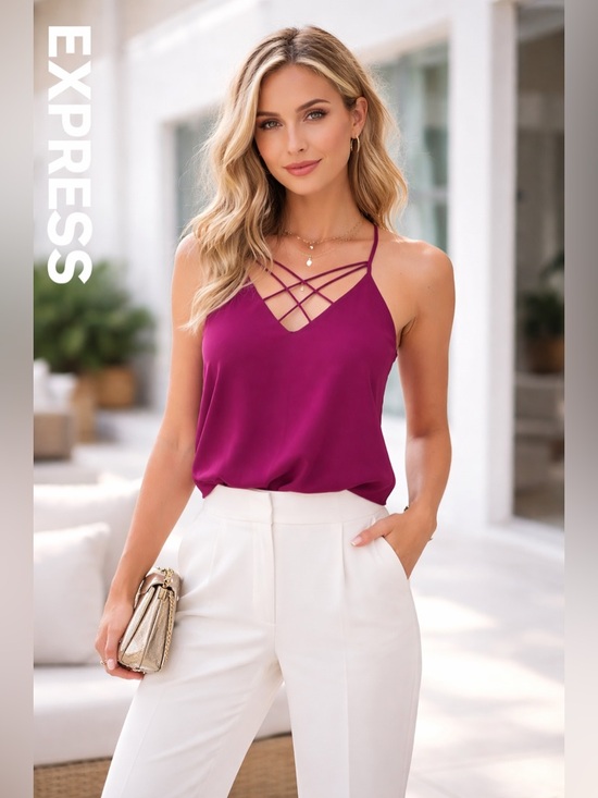 Express Tops - 🛍️SALE🛍️ Express Crisscross Strappy V-Neck Cami in Magenta / Berry Plum